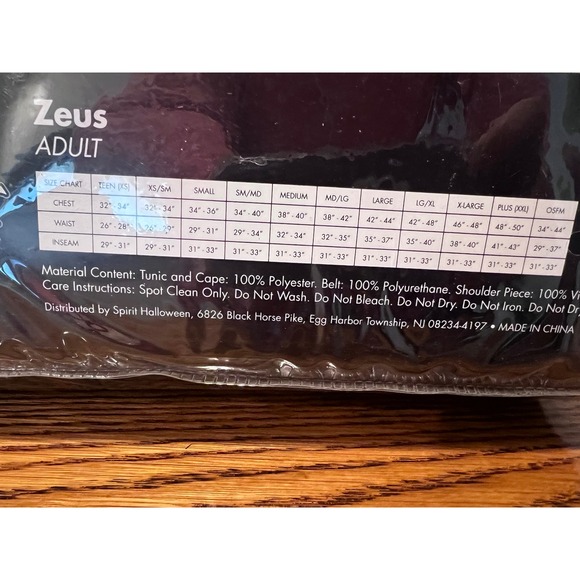 Spirit Halloween Zeus Costume Adult X-Large God Greek Mythology Tunic Cape - Picture 5 of 5